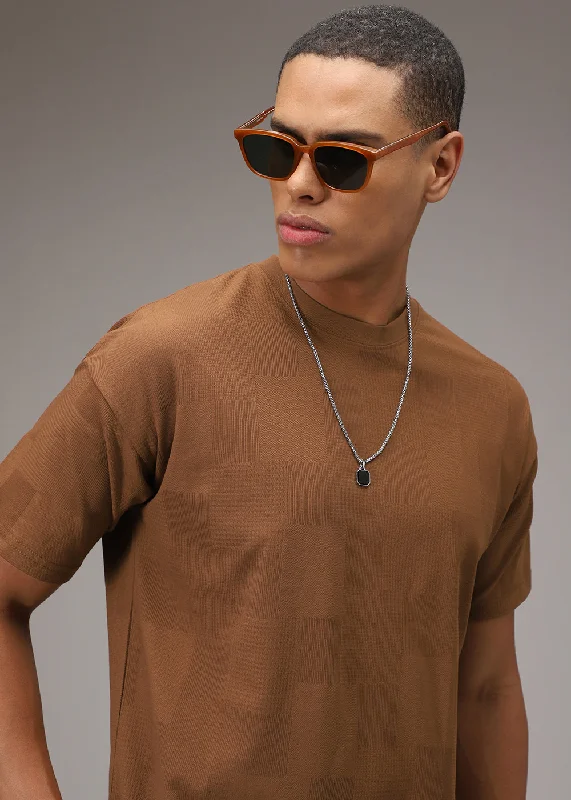 Men's Shirts with Barrel CuffsBrown Waffle Texture Regular T-shirt