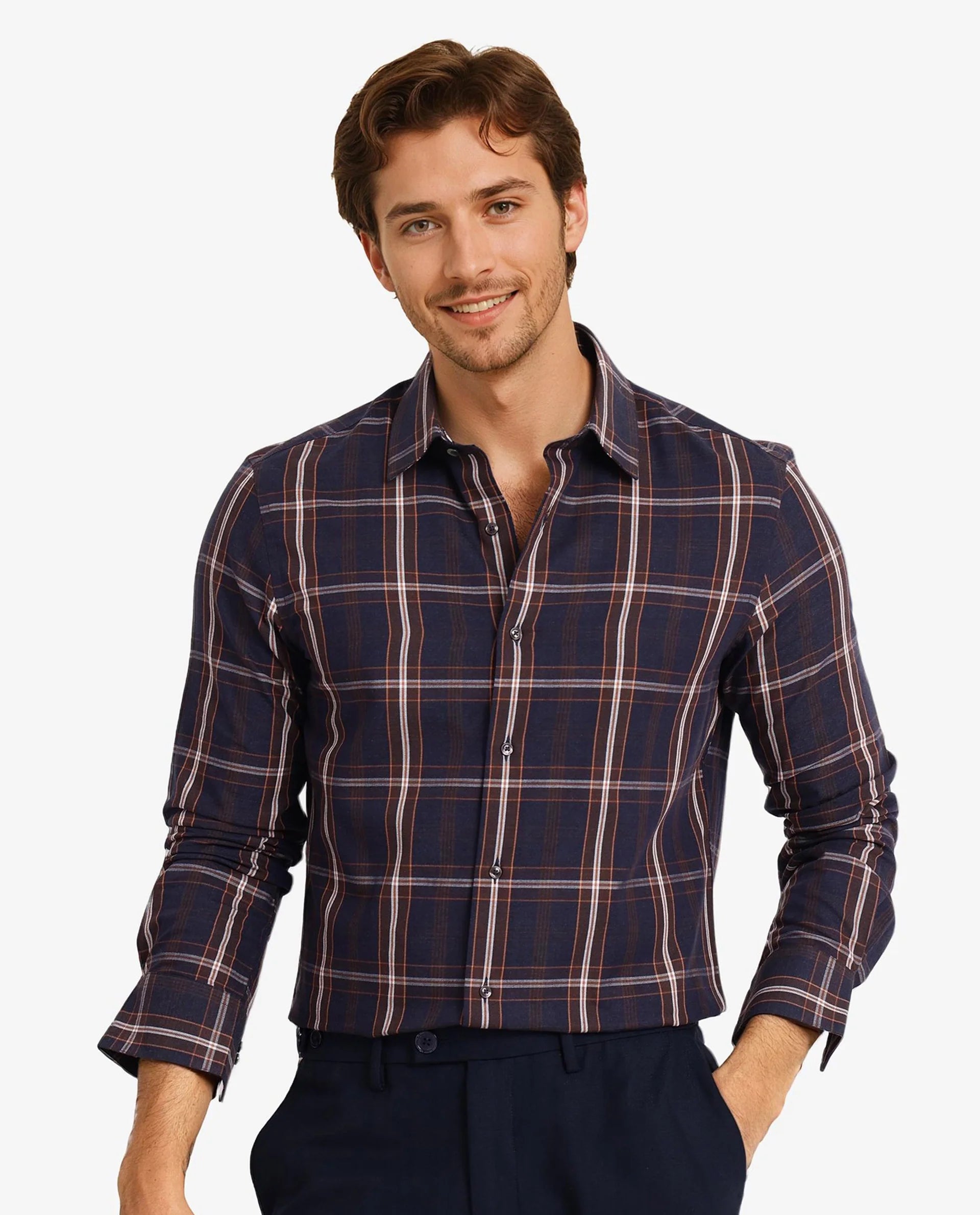 Men's Slim-Fit Shirts for a Flattering ShapeRare Rabbit Men Dor Navy Full Sleeve Regular Collar Regular Fit Tattersall Checked Shirt