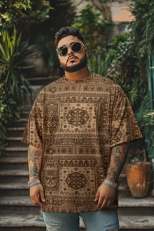 Men's Shirts with Zippered PocketsPaisley Beige Oversized Plus Size All Over Printed Tshirt Men's Shirts with Zippered PocketsPaisley Beige Oversized Plus Size All Over Printed Tshirt