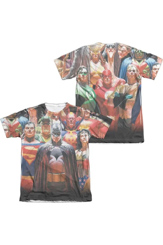 Men's Shirts with Lace-Up HemlinesJustice League of America Wall Of Heroes (Front/Back Print) Adult Poly/Cotton Short Sleeve Tee / T-Shirt Men's Shirts with Lace-Up HemlinesJustice League of America Wall Of Heroes (Front/Back Print) Adult Poly/Cotton Short Sleeve Tee / T-Shirt