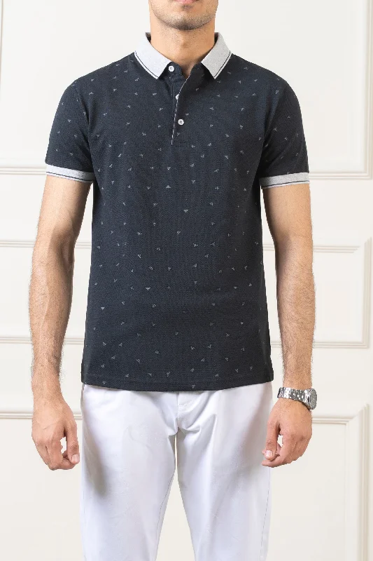 Men's Shirts with Abstract DesignsPOLO TIPPING COLLAR BLACK