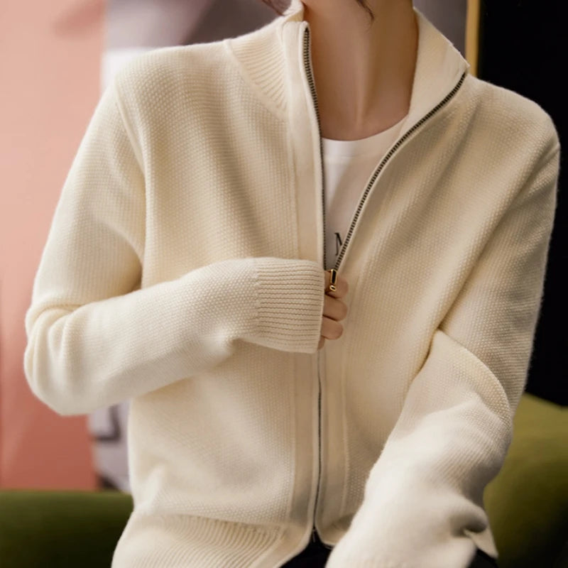 Stylish Men's Turtleneck SweatersFashionable Cozy Stylish Warm Elegant Pure Wool Long Sleeve Stand Collar Double Zipper Knit Sweater
