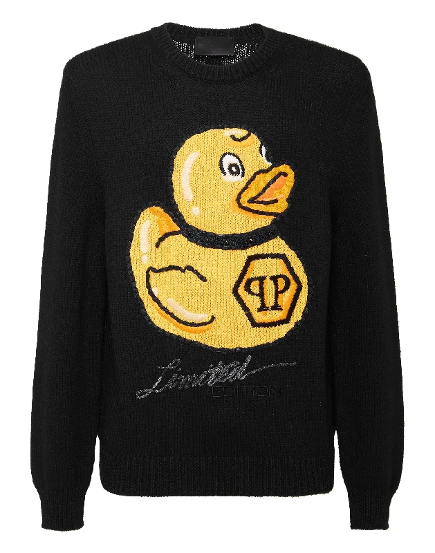 Men's Sweaters with Unique and Custom DesignsWool Blend  Pullover Hand Made Embroidery PP Duck