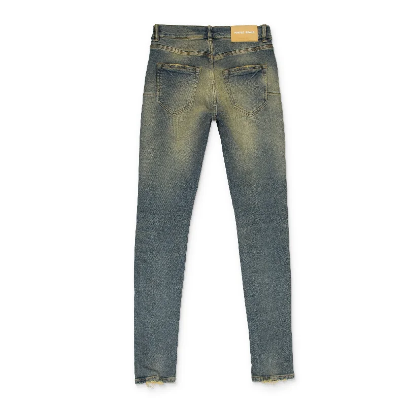 Leather Patch Embellished Men's JeansWORN MID FADE Indigo SKINNY JEANS