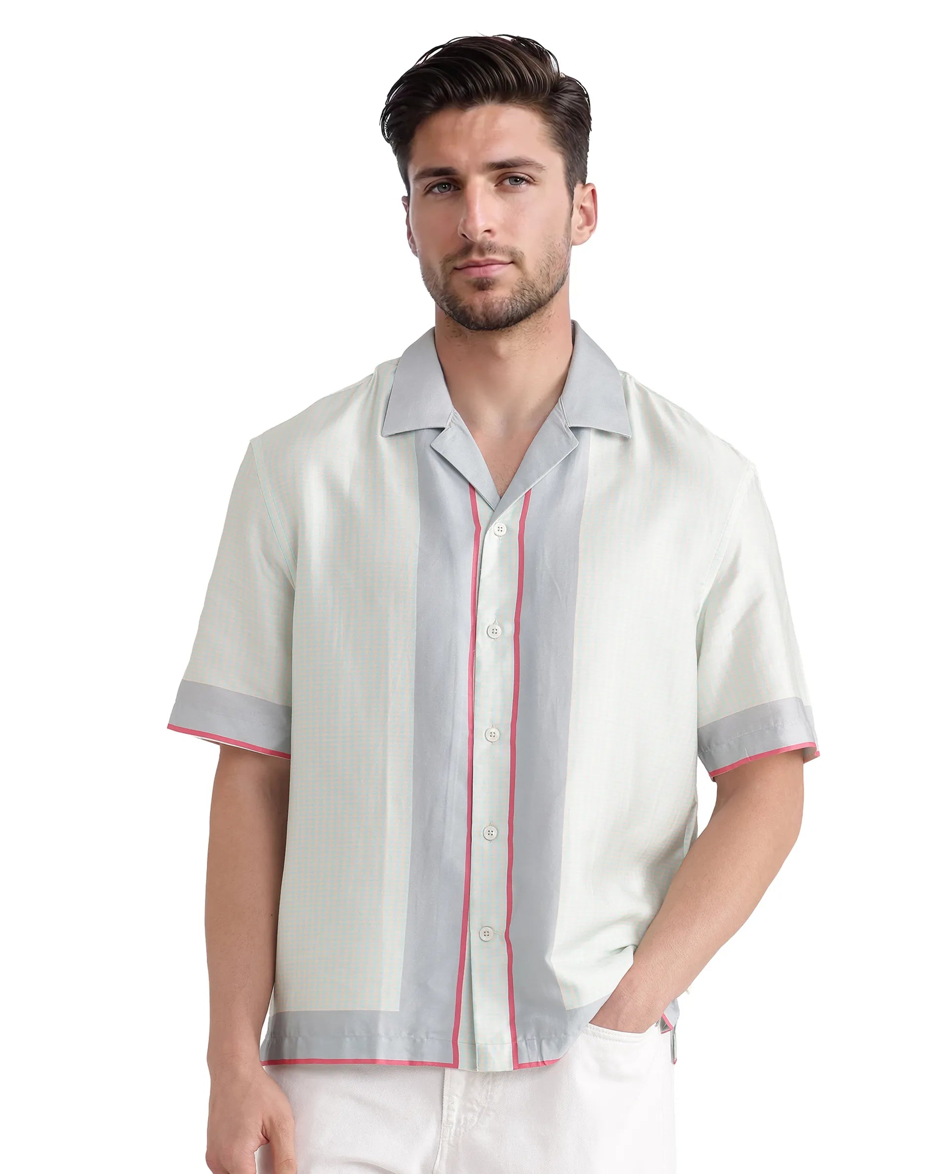 Men's Machine-Washable Shirts for ConvenienceRare Rabbit Men Velix Blue Cotton Modal Fabric Cuban Collared Boxy Fit Houndstooth Print Shirt Men's Machine-Washable Shirts for ConvenienceRare Rabbit Men Velix Blue Cotton Modal Fabric Cuban Collared Boxy Fit Houndstooth Print Shirt
