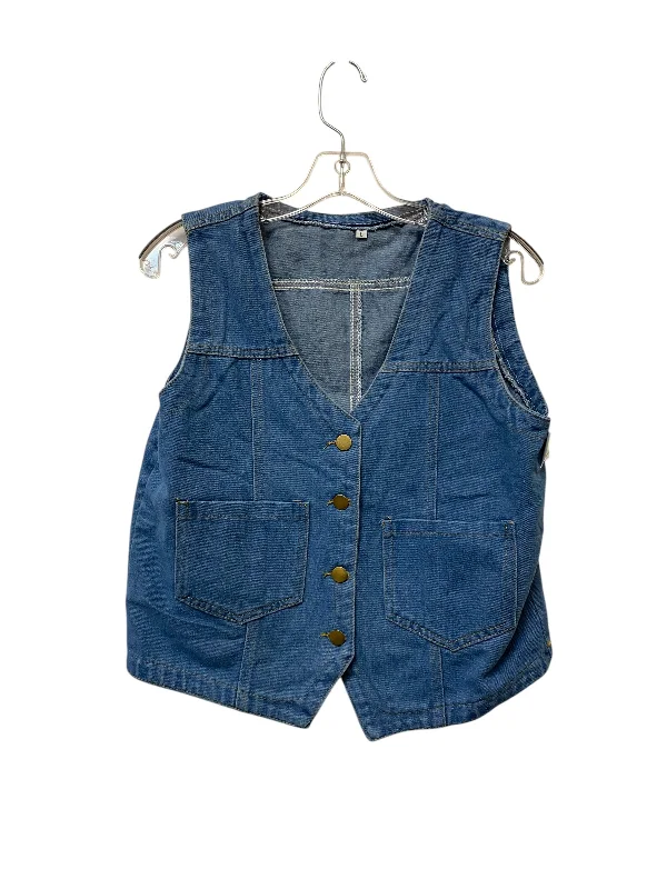 Men's Coats with Fur TrimVest Other By Clothes Mentor In Blue Denim, Size: L