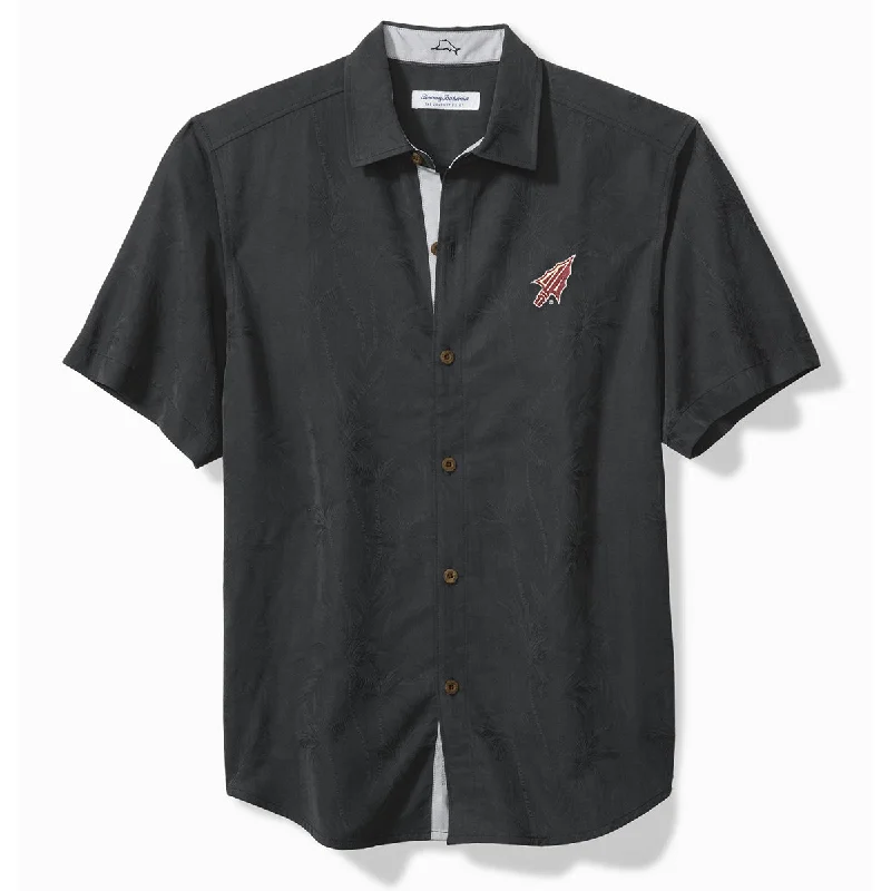 Men's Shirts with Adjustable HemlinesTommy Bahama Men's Arrowhead Logo Coconut Point Palm Vista Short Sleeve Woven Shirt - Black Men's Shirts with Adjustable HemlinesTommy Bahama Men's Arrowhead Logo Coconut Point Palm Vista Short Sleeve Woven Shirt - Black