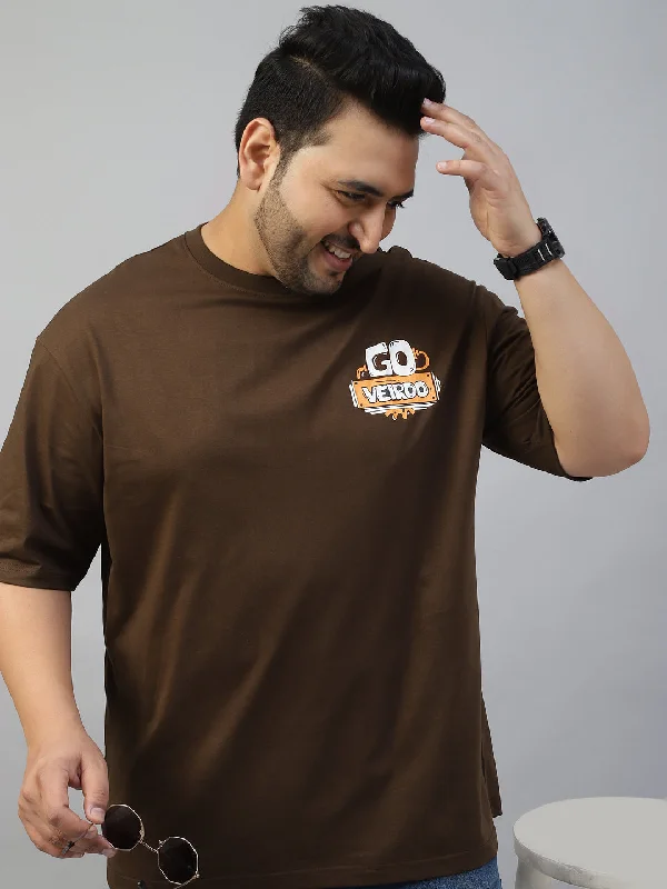 Men's Shirts with High NecksGo Veirdo Brown Oversized Plus Size Graphic Printed Tshirt Men's Shirts with High NecksGo Veirdo Brown Oversized Plus Size Graphic Printed Tshirt