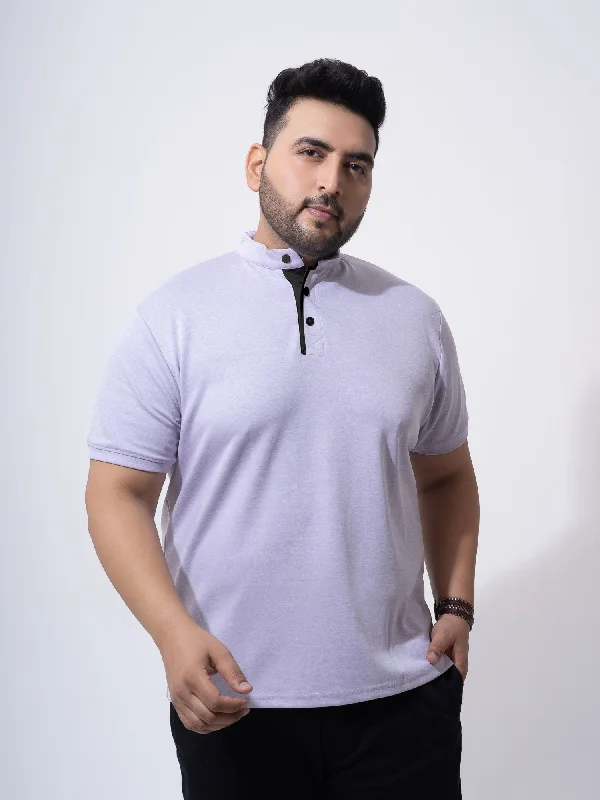 Men's Shirts with Button-Down CollarsMauve Melange Mandarin Collar Polo T-shirt