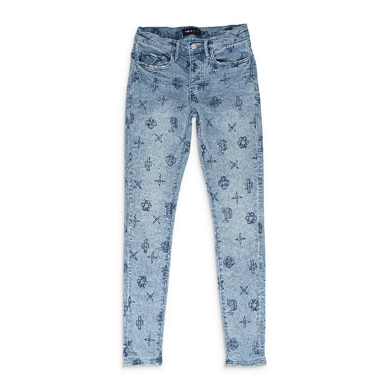 Men's Jeans with a Destroyed LookOUTLINED MONOGRAM Indigo SKINNY JEANS