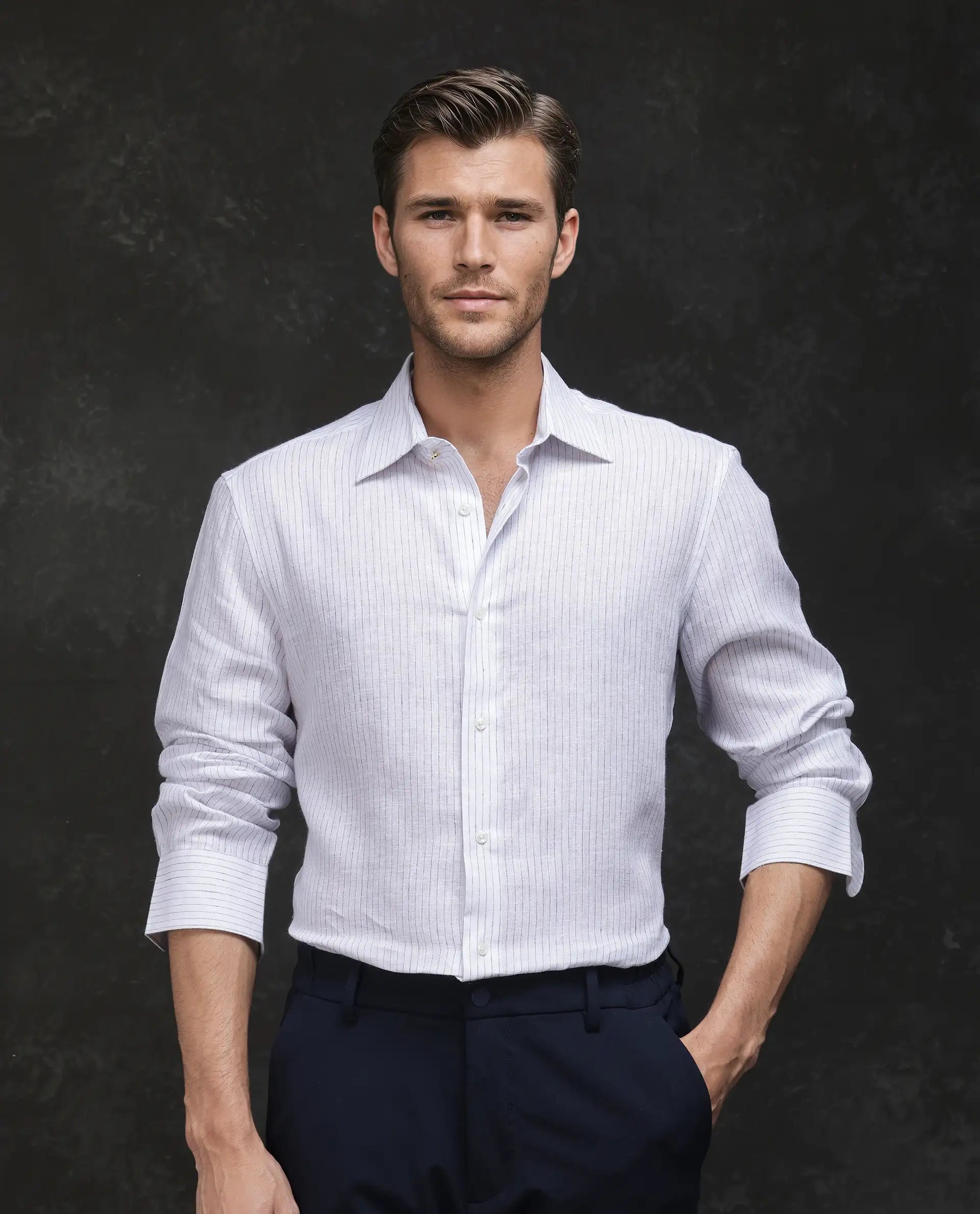 Men's Organic Cotton Shirts for Eco-ConsciousnessRare Rabbit Men's Binc Blue Linen Blend Fabric Full Sleeve Spread Collar Regular Fit Striped Shirt Men's Organic Cotton Shirts for Eco-ConsciousnessRare Rabbit Men's Binc Blue Linen Blend Fabric Full Sleeve Spread Collar Regular Fit Striped Shirt