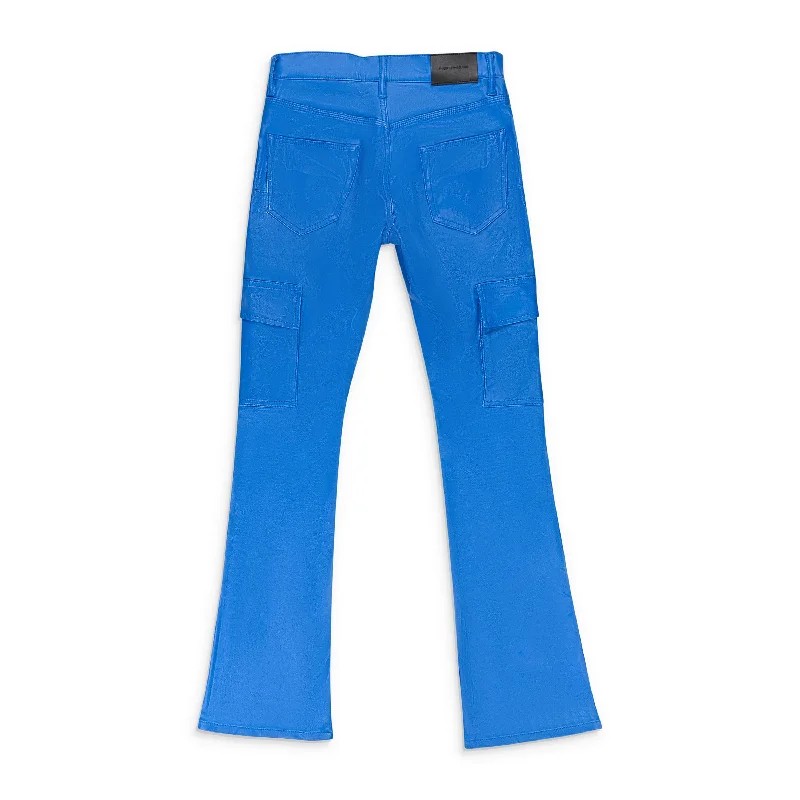 Trendy Men's JeansPATENT FILM CARGO FLARE BLUE SKINNY JEANS