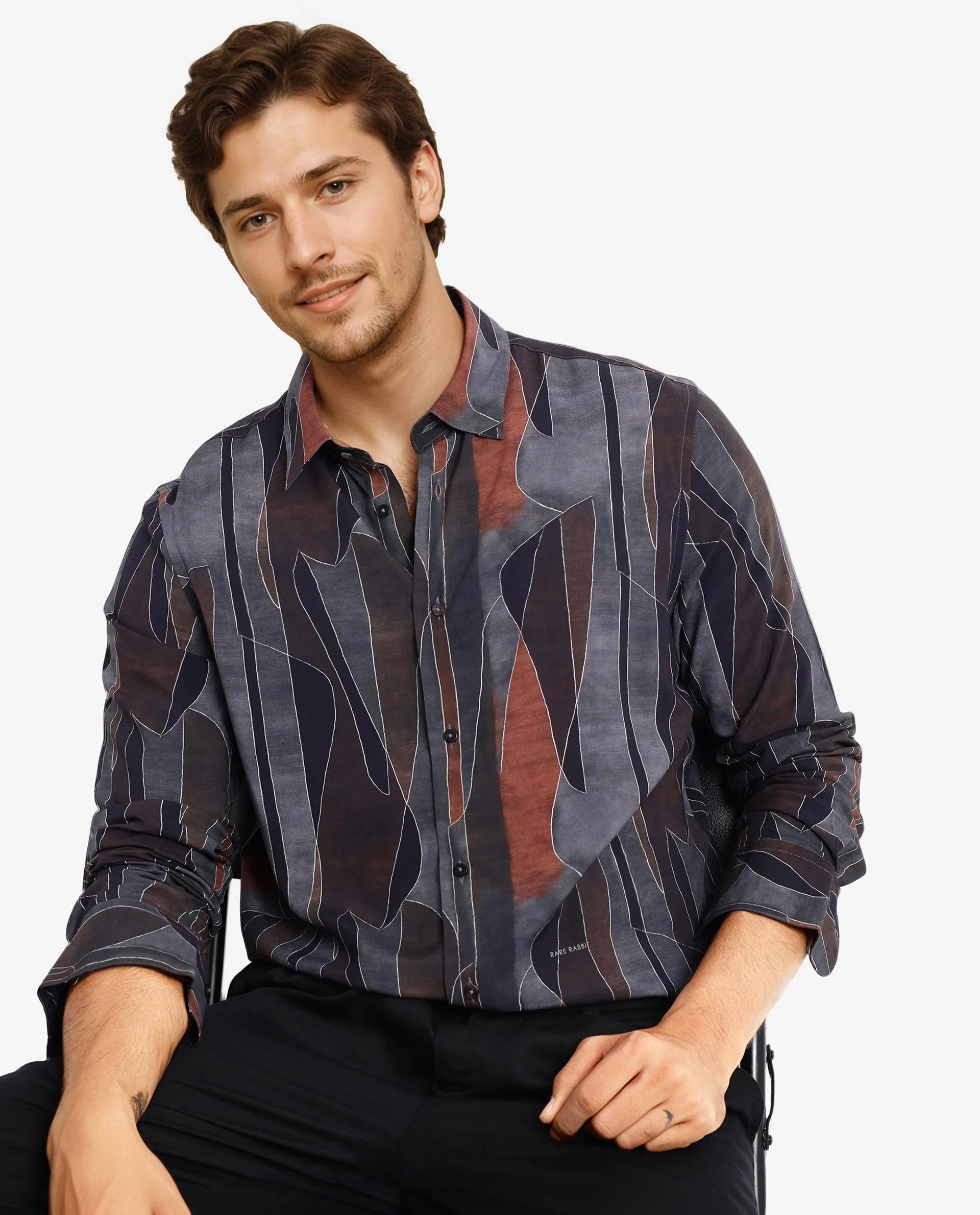 Men's Designer Dress Shirts for High-End FashionRare Rabbit Men Lumo Ls Black Full Sleeve Regular Fit Abstract Print Shirt Men's Designer Dress Shirts for High-End FashionRare Rabbit Men Lumo Ls Black Full Sleeve Regular Fit Abstract Print Shirt