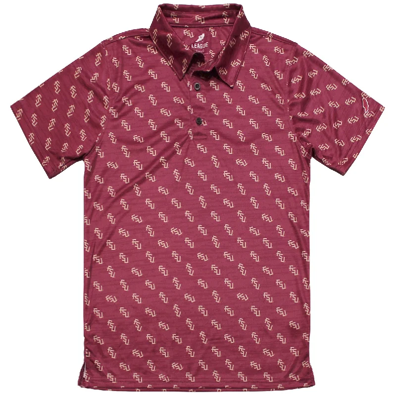 Men's Shirts with Floral PrintsLeague Men's Stacked FSU AOP Sublimated Polo - Garnet Men's Shirts with Floral PrintsLeague Men's Stacked FSU AOP Sublimated Polo - Garnet