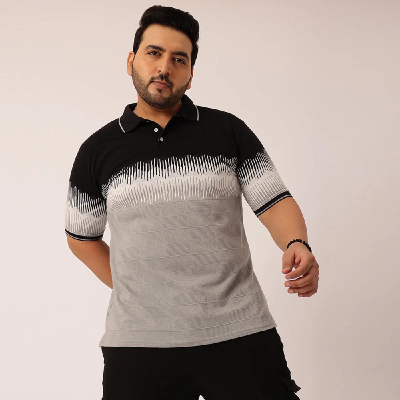 Men's Shirts with Animal PrintsBlack Jacquard Knitted Polo T-shirt