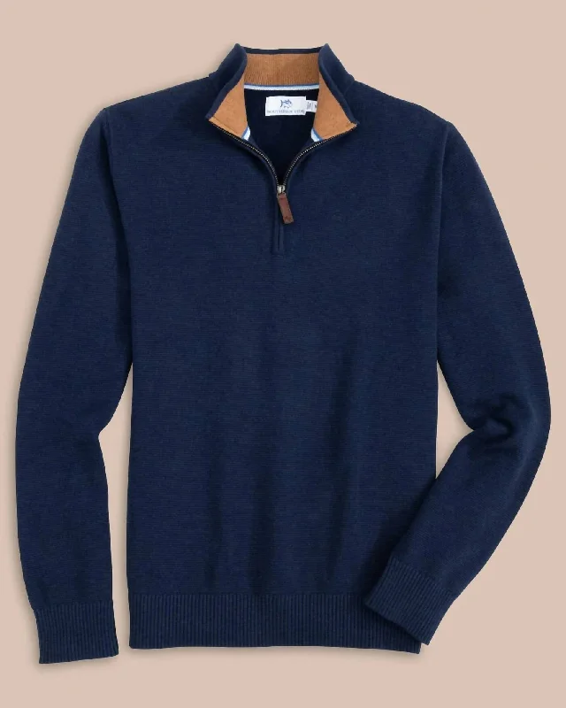 Men's Sweaters with Argyle PatternsOakatie Quarter Zip Sweater In Heather Dress Blue