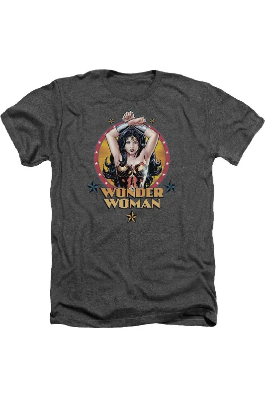 Men's Long-Sleeved ShirtsJustice League of America Powerful Woman Adult Heather Tee / T-Shirt Men's Long-Sleeved ShirtsJustice League of America Powerful Woman Adult Heather Tee / T-Shirt