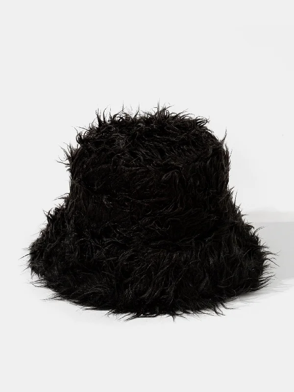 Beach Bucket CapsSolid Color Faux Fur Plush Bucket Hat