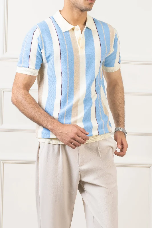 Men's Long-Sleeved ShirtsSWEATER KNIT POLO CREAM SKY