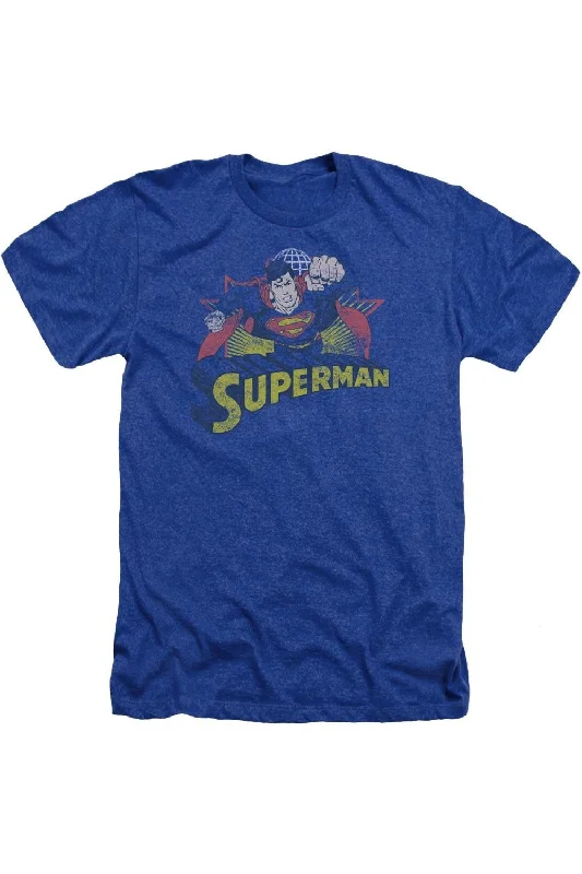 Men's Shirts with Embroidered DesignsJustice League of America Superman Rough Distress Adult Heather Tee / T-Shirt Men's Shirts with Embroidered DesignsJustice League of America Superman Rough Distress Adult Heather Tee / T-Shirt