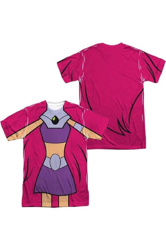 Stylish Men's HenleysTeen Titans Go Starfire Uniform (Front/Back Print) Short Sleeve Adult Poly Crew Tee / T-Shirt