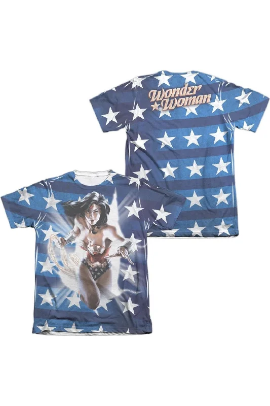 Men's Three-Quarter Sleeved TopsJustice League of America Ripped Flag (Front/Back Print) Adult Poly/Cotton Short Sleeve Tee / T-Shirt