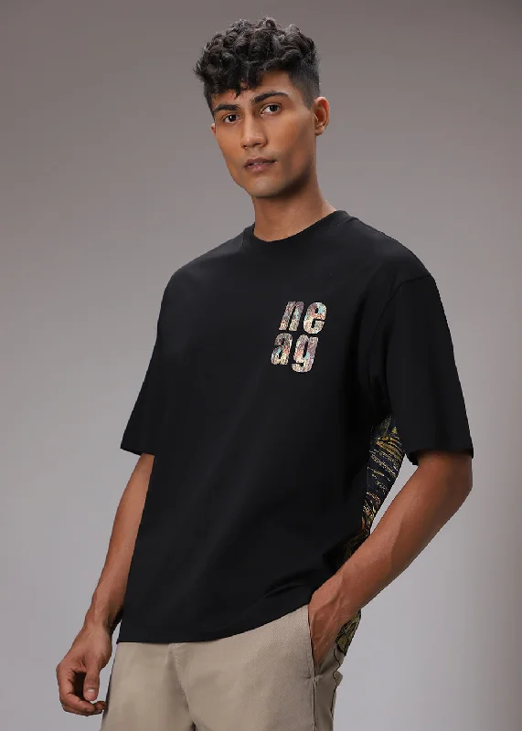 Men's Shirts with Mock NecksBloomage Black Oversized T-shirt