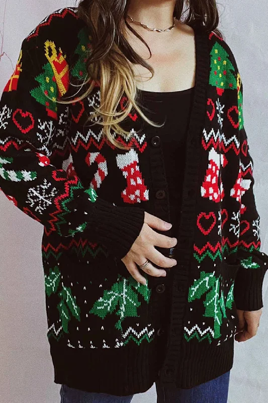 Men's Sweaters with Hoods and DrawstringsChristmas V Neck Jacquard Cardigan