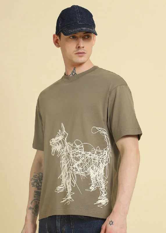 Men's Shirts for Outdoor ActivitiesTan Doodle Paws Oversized T-shirt