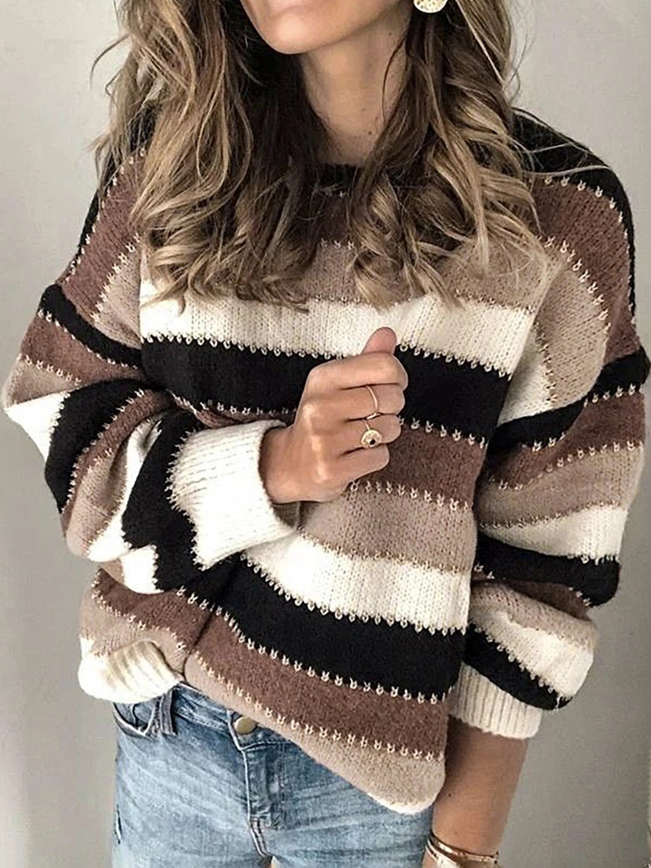 Men's Sweaters with Embroidered DesignsLoose Stylish Comfortable Casual Warm Cozy New Plus Size Mohair Striped Knit Sweater