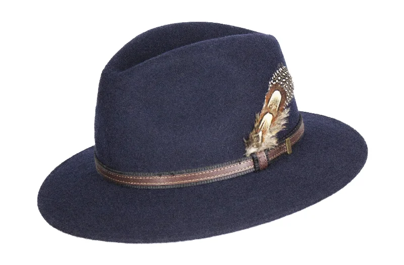 Beach Sun HatsHW01 - Unisex Fedora Wool Hat - NAVY