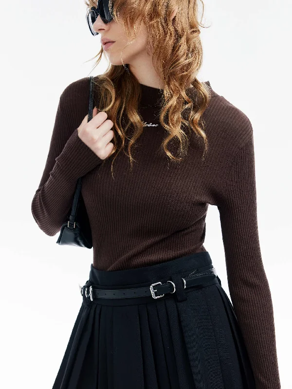 Men's Sweaters with BeadsRibbed Knit Fitted Top