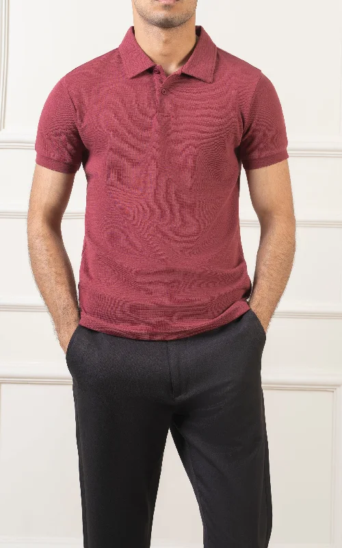 Men's Shirts with Lace-Up HemlinesCLASSIC COLLAR  POLO MAROON