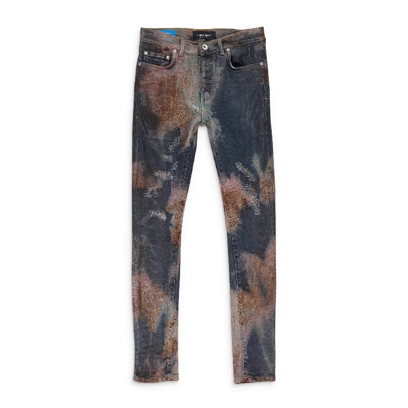 Hipster Skinny Men's JeansMULTICOLOR SPRAY OVER BLEACHED Indigo SKINNY JEANS