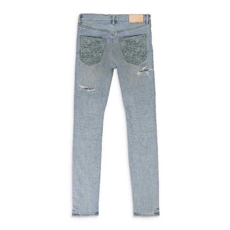 Light Blue Denim Men's JeansWORN QUILTED DESTROY POCKET Indigo SKINNY JEANS