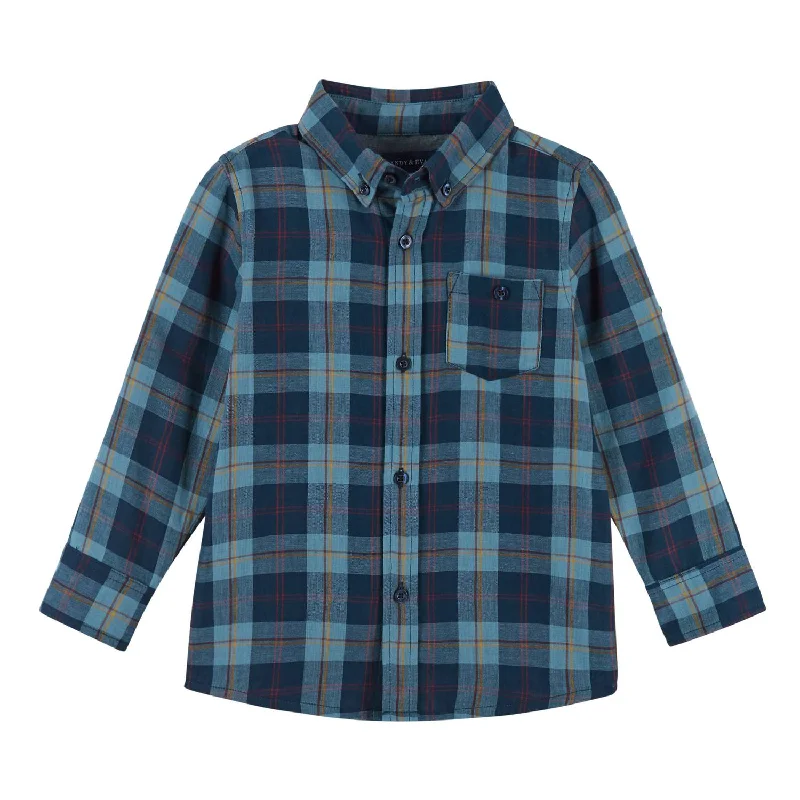 Men's Vintage T-Shirts for a Retro VibeBoys Plaid Two-Fer Buttondown Shirt In Blue