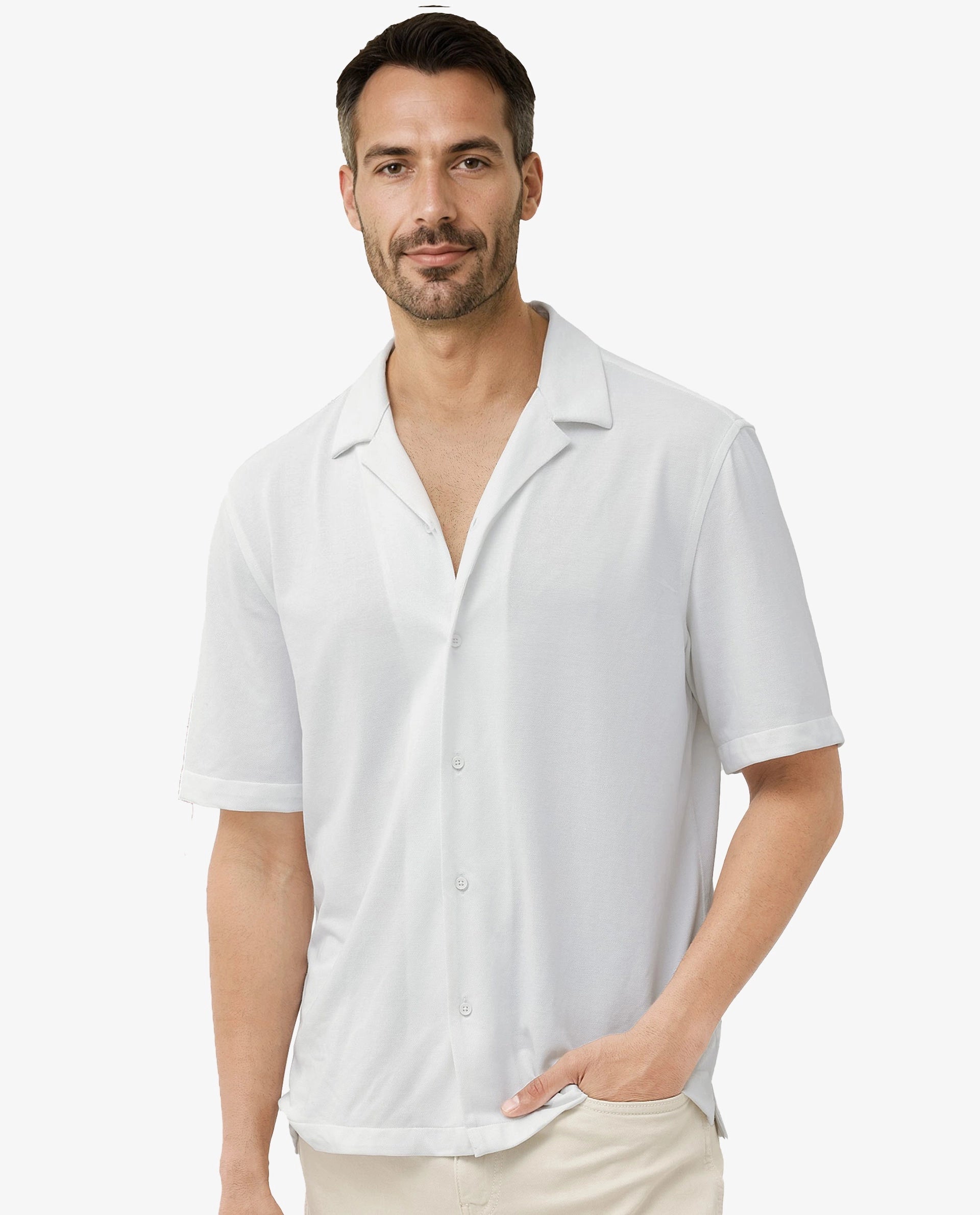 Lightweight Men's Poplin ShirtsRare Rabbit Men's Manga White Cotton Polyester Fabric Blend Cuban Collar Half Sleeves Boxy Fit Solid Knitted Shirt Lightweight Men's Poplin ShirtsRare Rabbit Men's Manga White Cotton Polyester Fabric Blend Cuban Collar Half Sleeves Boxy Fit Solid Knitted Shirt