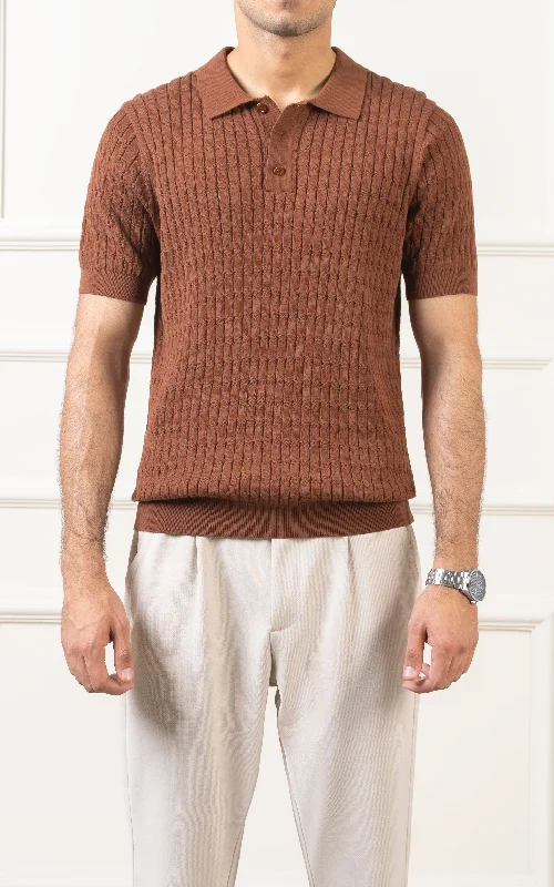 Men's Shirts with Tab CollarsSWEATER KNIT POLO BROWN