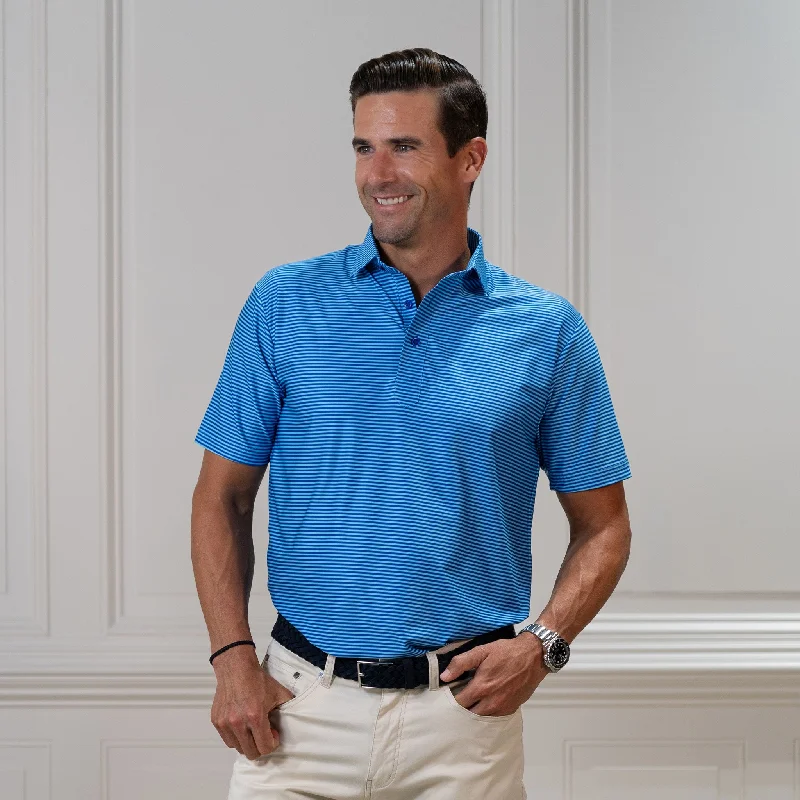 Durable Men's Work ShirtsFeatherweight Flex Polo Griffin Turquoise with Blue Stripe