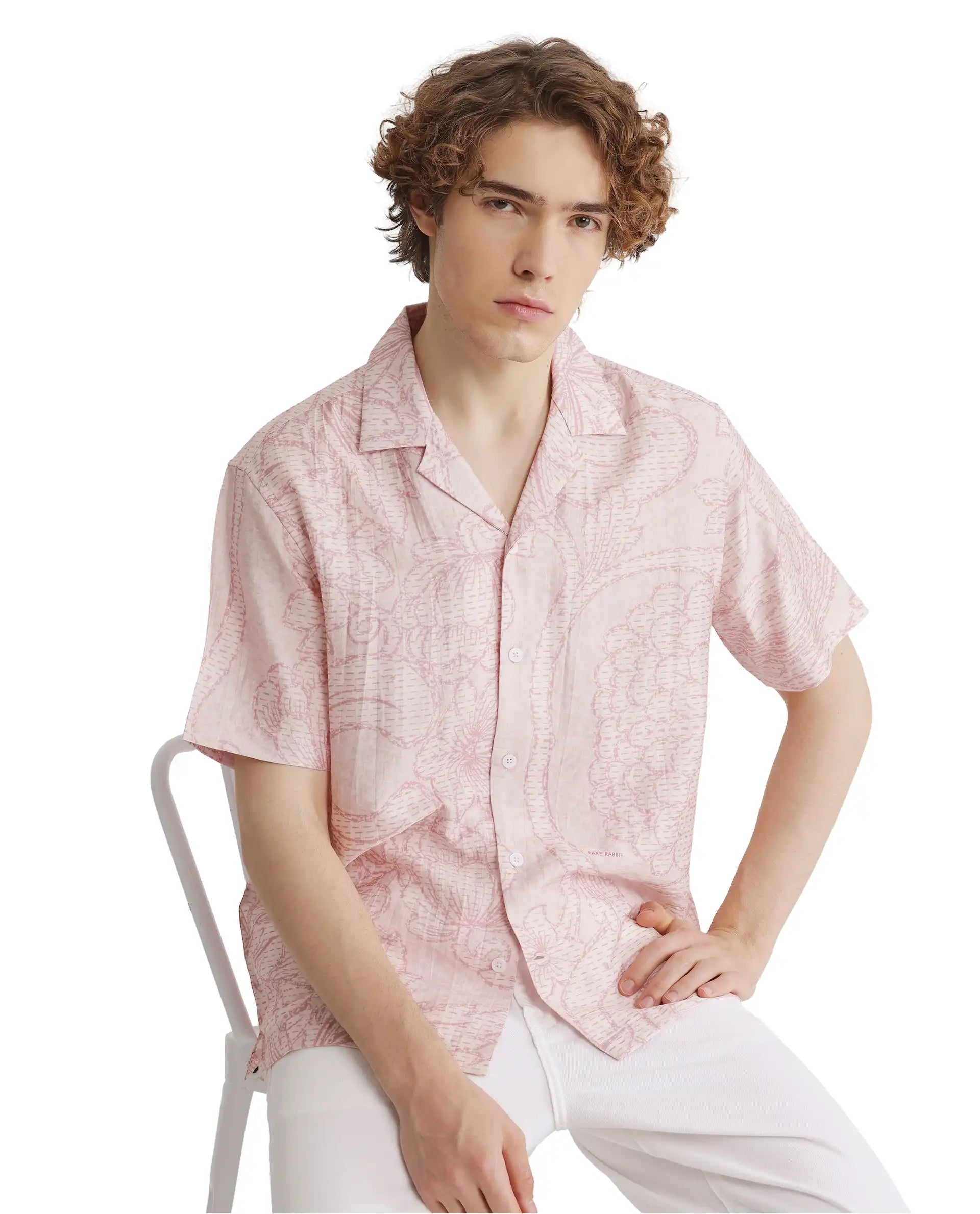 Men's Casual Friday Shirts for Relaxed Office DaysRare Rabbit Men Telo Pink Cotton Blend Fabric Short Sleeve Cuban Collared Floral Printed Shirt Men's Casual Friday Shirts for Relaxed Office DaysRare Rabbit Men Telo Pink Cotton Blend Fabric Short Sleeve Cuban Collared Floral Printed Shirt