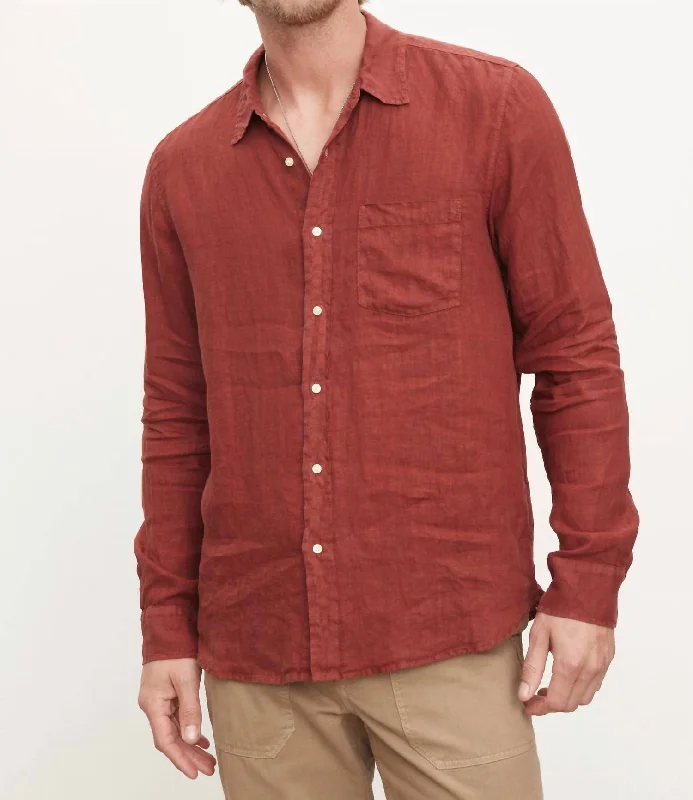 Men's Organic Cotton Shirts for Eco-ConsciousnessBenton Linen Button Up Shirt In Copper Men's Organic Cotton Shirts for Eco-ConsciousnessBenton Linen Button Up Shirt In Copper