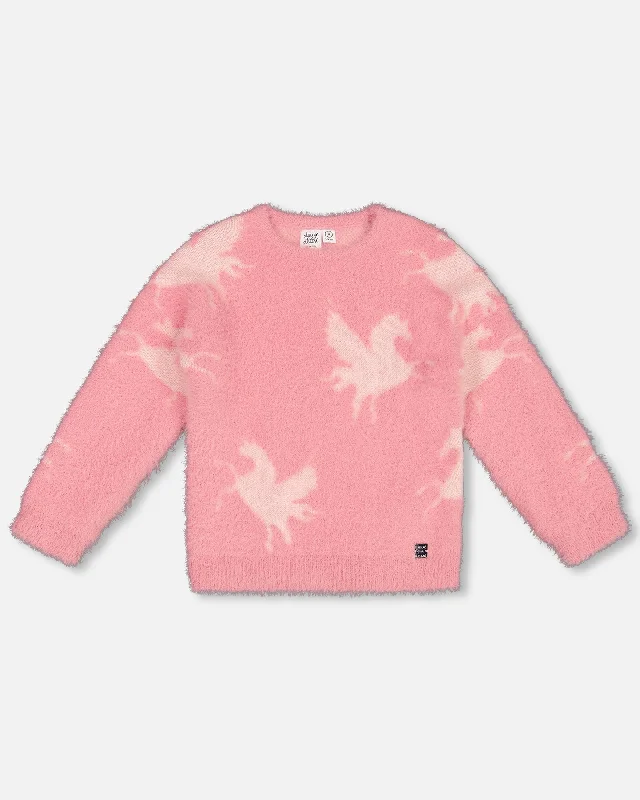 Men's Sweaters for WinterJacquard Unicorn Sweater Hairy Knit Pink