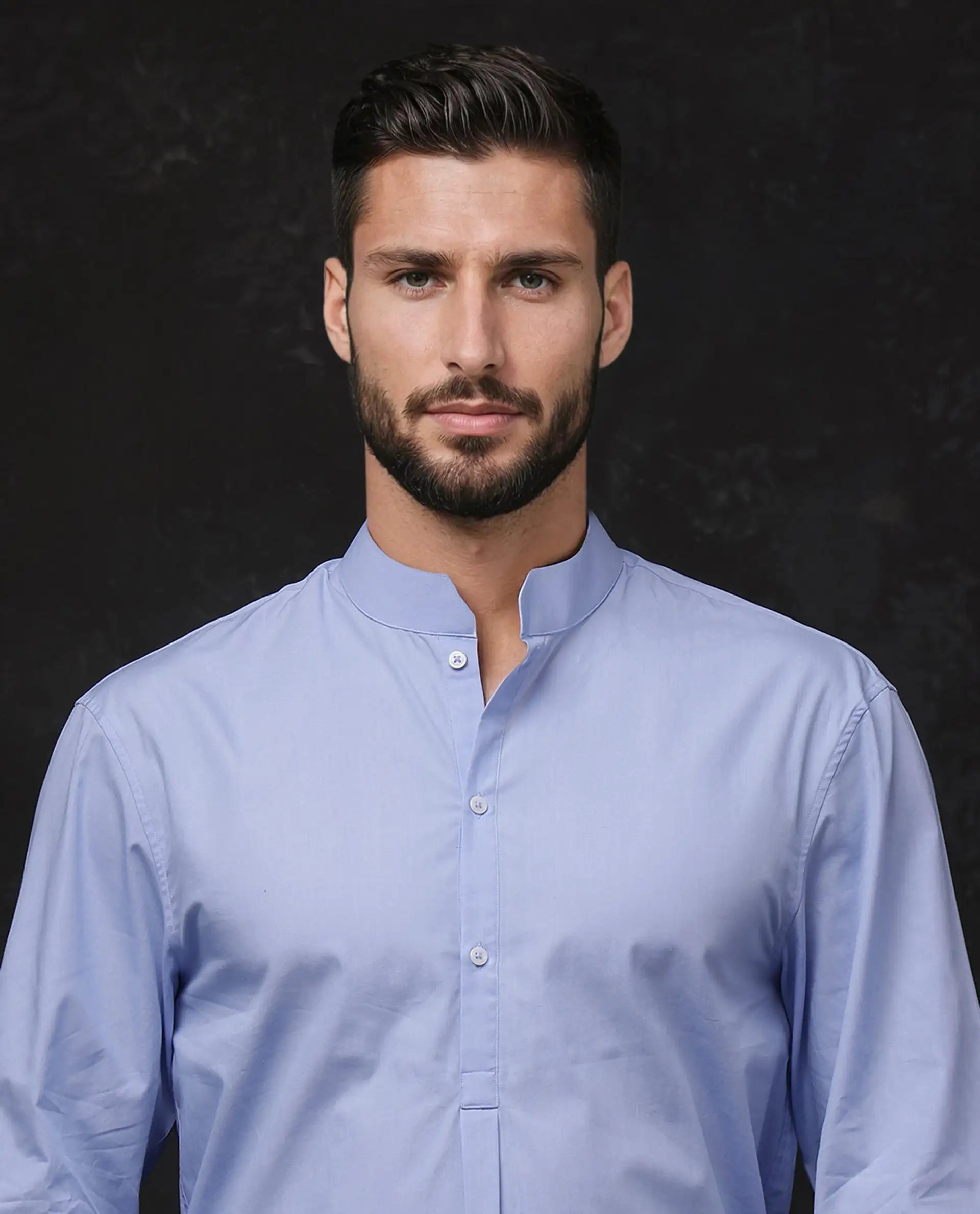 Men's Neutral-Tone Shirts for Versatile StylingRare Rabbit Men Shin Pastel Blue Cotton Fabric Full Sleeve Mandarin Collared Regular Fit Premium Plain Shirt Men's Neutral-Tone Shirts for Versatile StylingRare Rabbit Men Shin Pastel Blue Cotton Fabric Full Sleeve Mandarin Collared Regular Fit Premium Plain Shirt