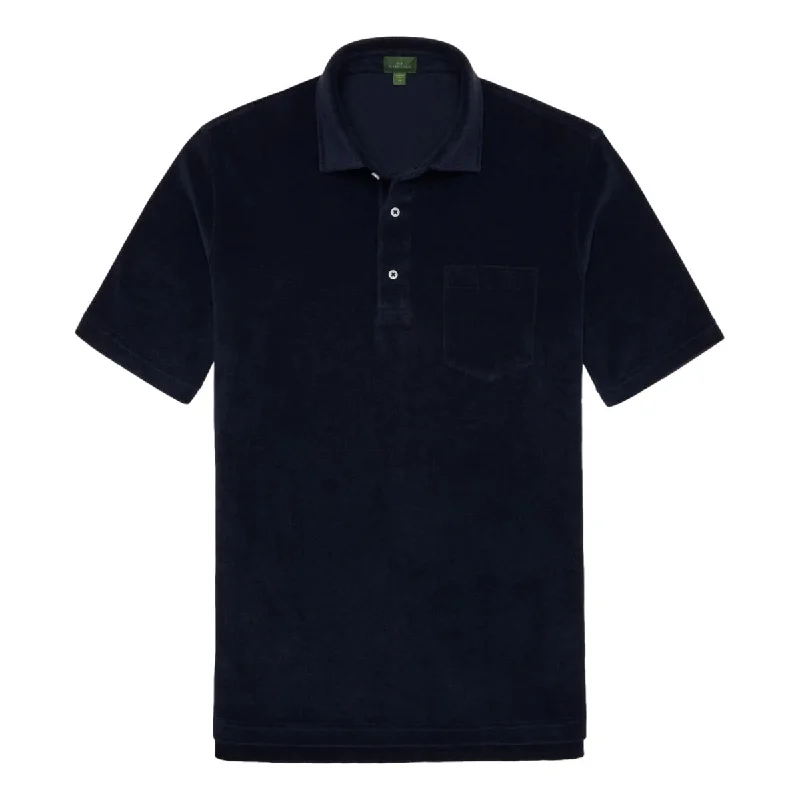 Men's Shirts with Pleated HemlinesShort-Sleeved Polo Navy Terry