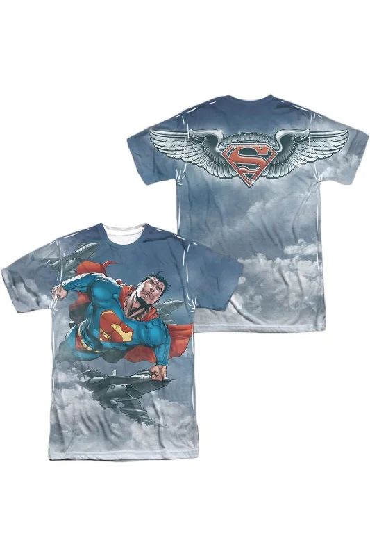 Men's Shirts with Tab CollarsSuperman In Formation (Front/Back Print) Short Sleeve Adult Poly Crew Tee / T-Shirt Men's Shirts with Tab CollarsSuperman In Formation (Front/Back Print) Short Sleeve Adult Poly Crew Tee / T-Shirt