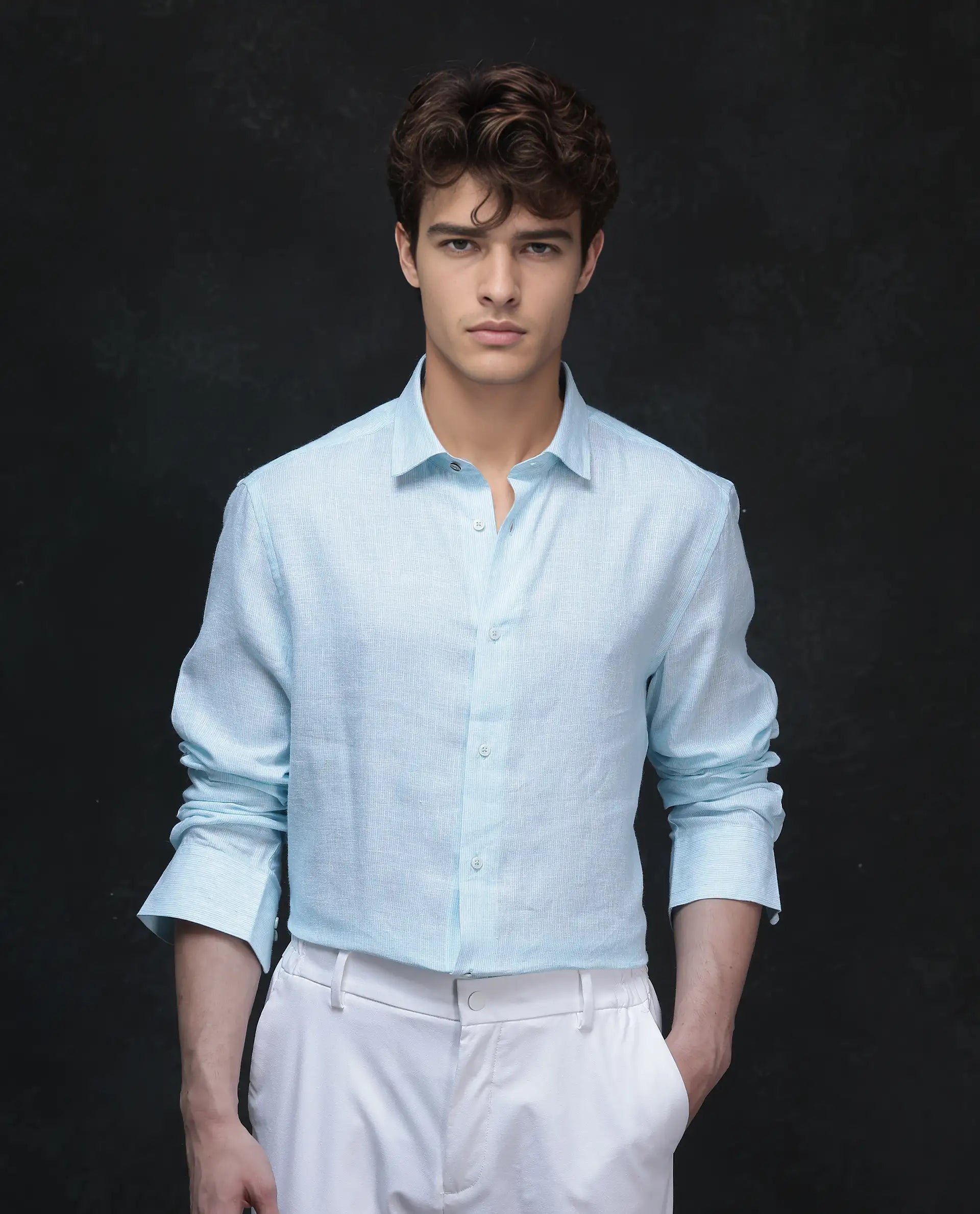 Men's Casual Friday Shirts for Relaxed Office DaysRare Rabbit Men Valt Light Aqua Linen Lyocell Fabric Full Sleeve Spread Collar Button Closure Plain Shirt Men's Casual Friday Shirts for Relaxed Office DaysRare Rabbit Men Valt Light Aqua Linen Lyocell Fabric Full Sleeve Spread Collar Button Closure Plain Shirt