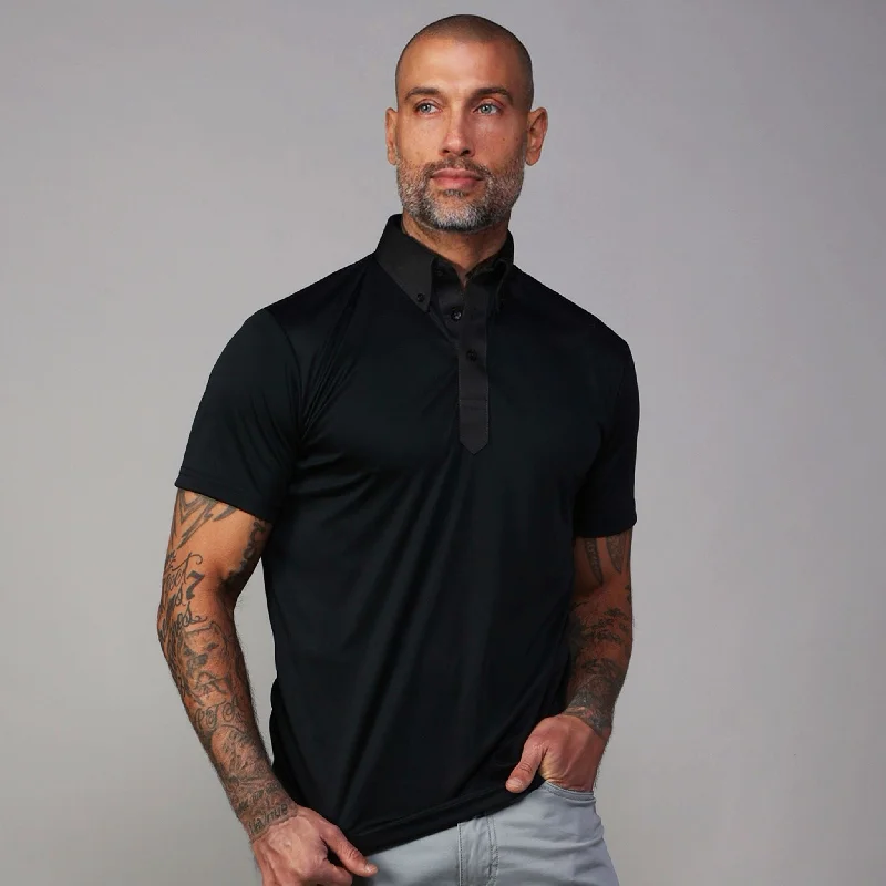 Men's Shirts with Bow TiesNightfall Oxford Button Down Collar Polo Black with Dark Charcoal Accent