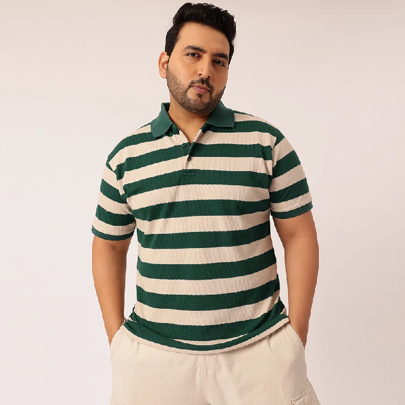 Men's Shirts with Mock NecksGreen ButterCream Waffle Knitted Polo T-shirt