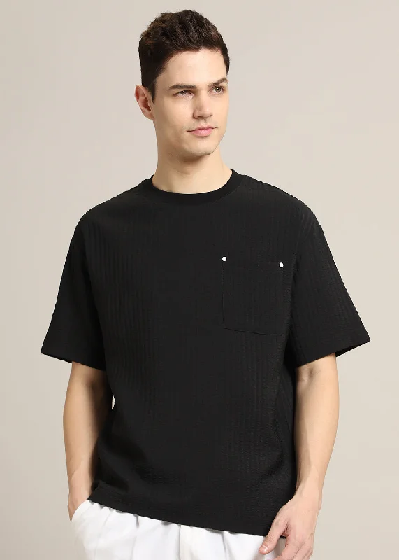 Men's Shirts with Scoop NecksBlack Textured Oversized T-shirt