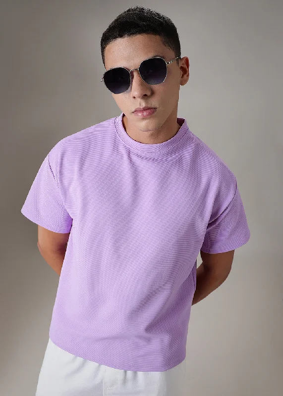 Men's Shirts with Checkered PatternsOversized Lilac Textured T-shirt